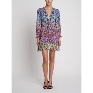 Saloni Eve 100% Silk Mini Dress in Rainbow Gardenia Womens US 6